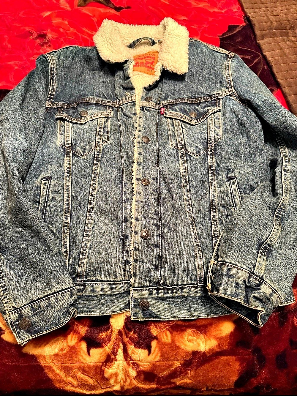 Levi's Original Sherpa Trucker Denim Jacket Blue & White